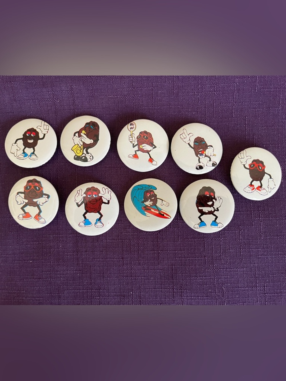 California Raisins Pinback Buttons 9 Pack